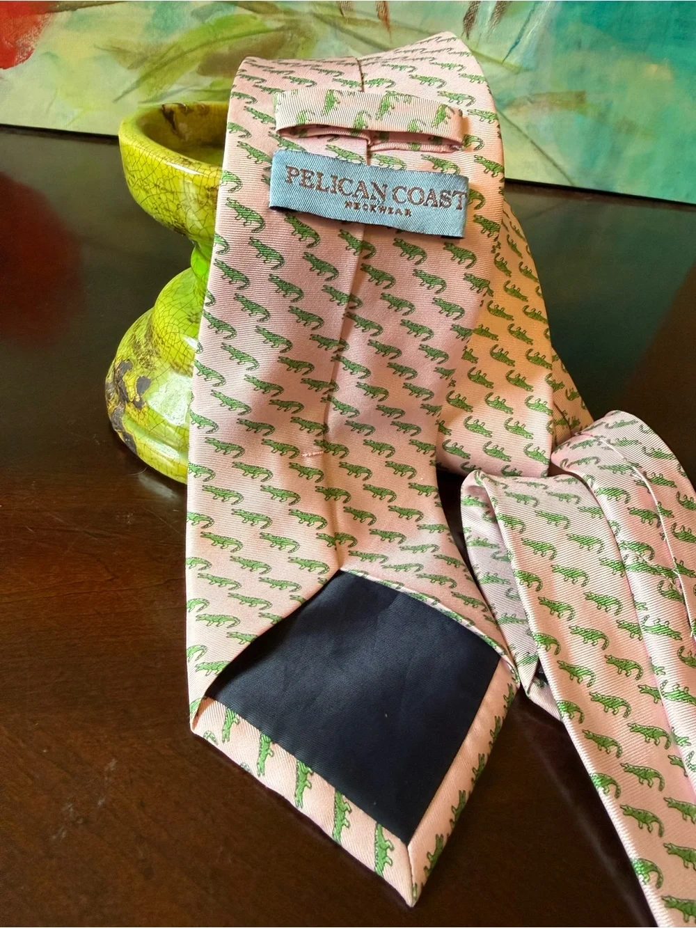 Pelican Coast Neckwear Men’s Pointed Tie Pink Blue Green Alligators Coastal Prep